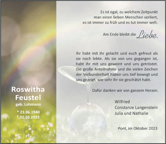 Traueranzeige von Roswitha Feustel von NNA