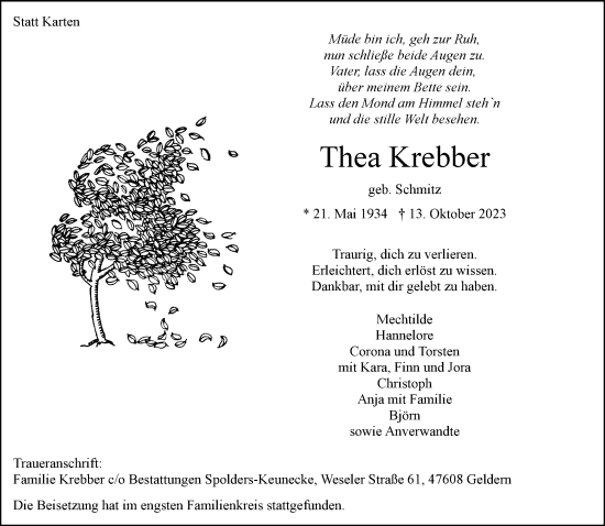 Traueranzeige von Thea Krebber von NNA