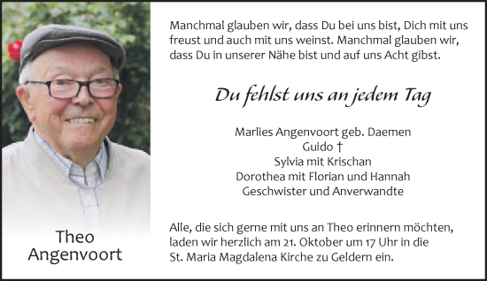 Traueranzeige von Theo Angenvoort von NNA