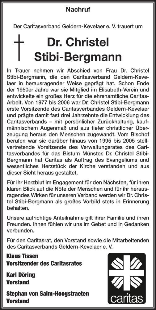 Traueranzeige von Christel Stibi-Bergmann von NNA