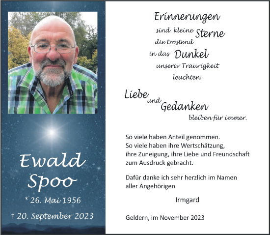 Traueranzeige von Ewald Spoo von NNA