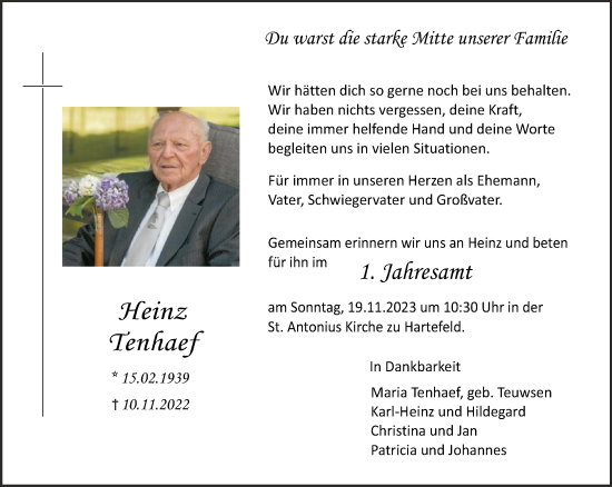 Traueranzeige von Heinz Tenhaef von NNA