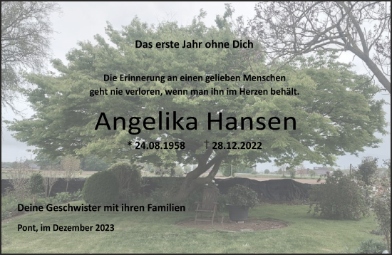 Traueranzeige von Angelika Hansen von NNA