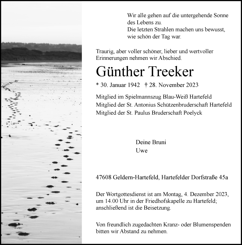  Traueranzeige für Günther Treeker vom 02.12.2023 aus NNA