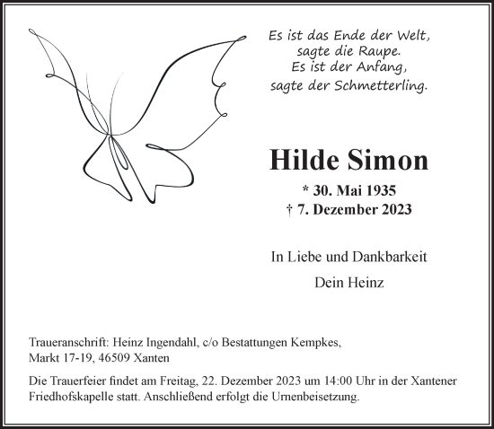 Traueranzeige von Hilde Simon von NNA