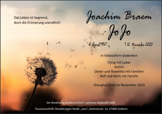 Traueranzeige von Joachim Braem von NNA