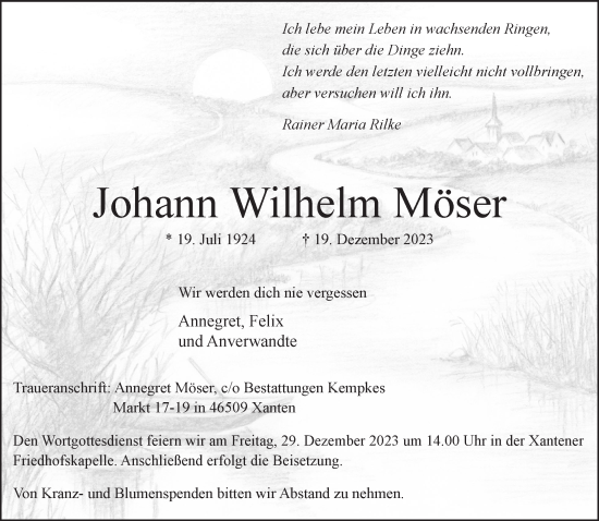 Traueranzeige von Johann Wilhelm Möser von NNA