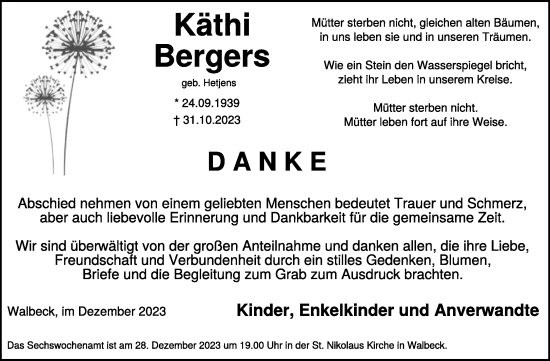 Traueranzeige von Käthi Bergers von NNA