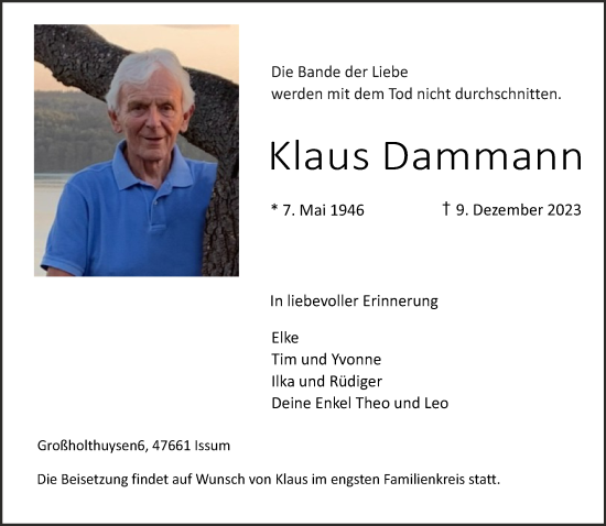 Traueranzeige von Klaus Dammann von NNA