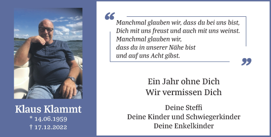 Traueranzeige von Klaus Klammt von NNA