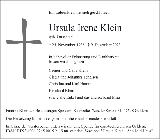 Traueranzeige von Ursula  Klein von NNA