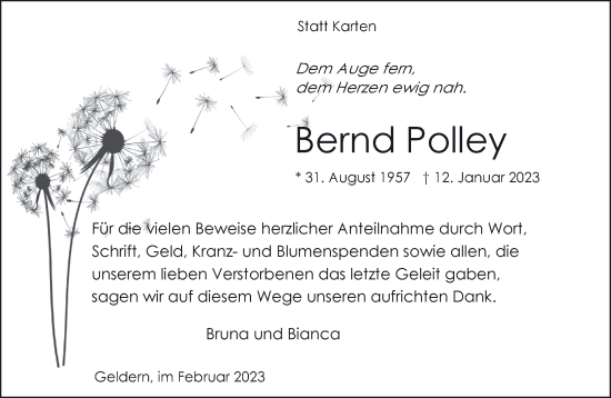 Traueranzeige von Bernd Polley 