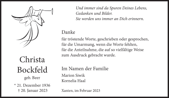 Traueranzeige von Christa Bockfeld 