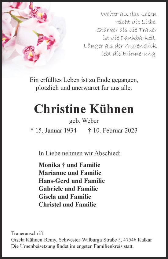 Traueranzeige von Christine Kühnen 