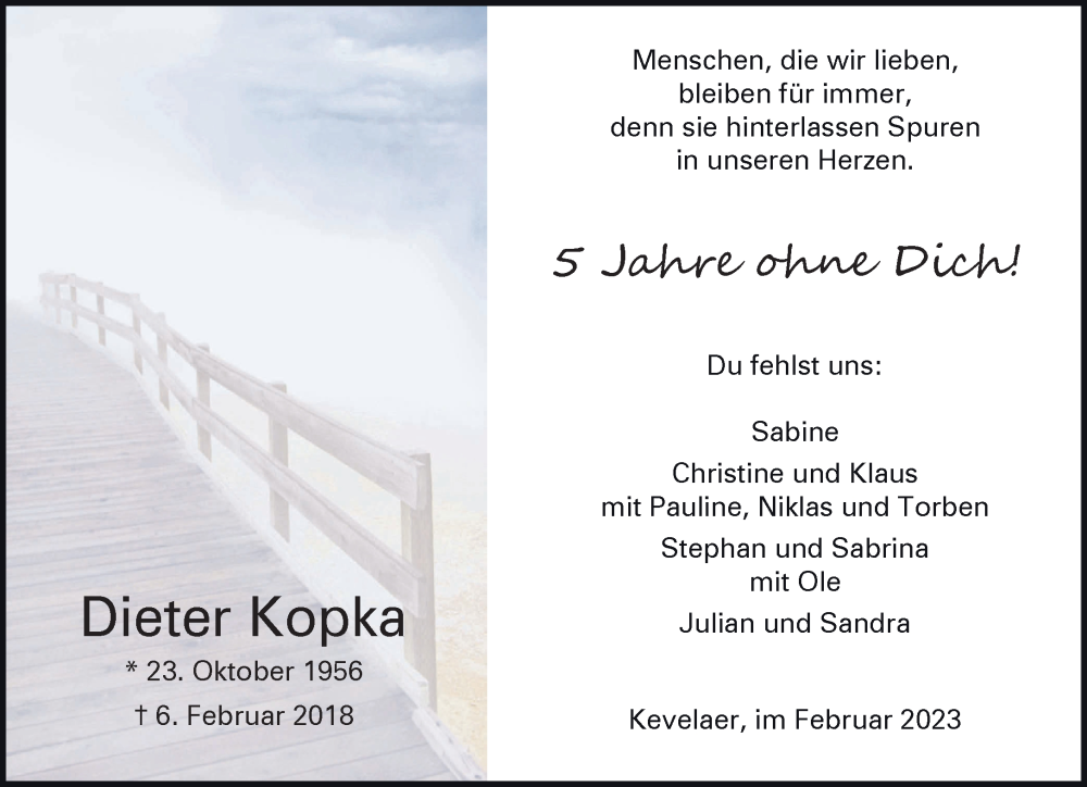  Traueranzeige für Dieter Kopka vom 11.02.2023 aus 
