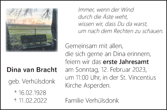 Traueranzeige von Dina van Bracht 
