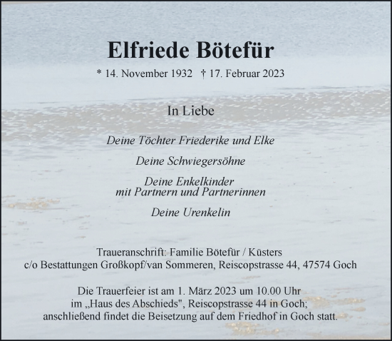 Traueranzeige von Elfriede Bötefür 