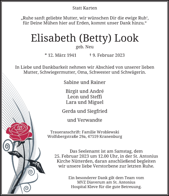 Traueranzeige von Elisabeth Look 