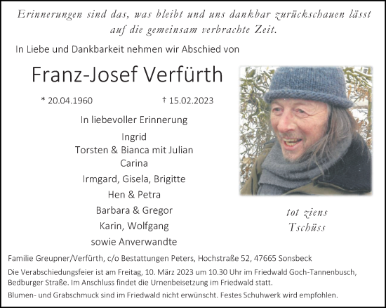 Traueranzeige von Franz-Josef Verfürth 
