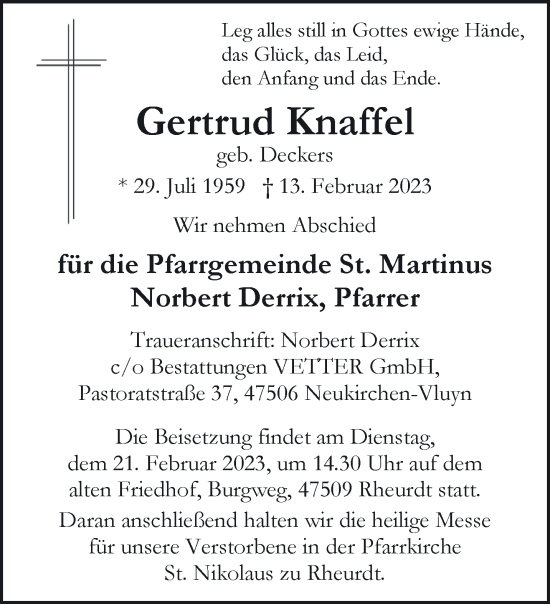 Traueranzeige von Gertrud Knaffel 