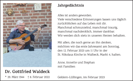 Traueranzeige von Gottfried Waldeck 