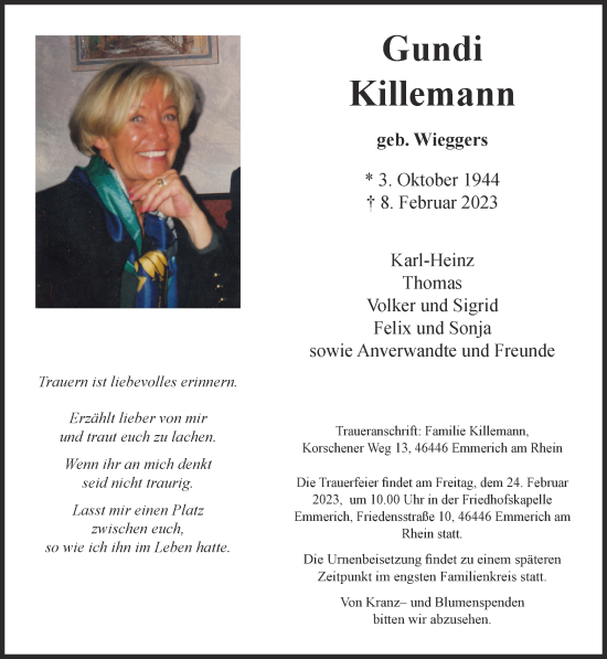 Traueranzeige von Gundi Killemann 