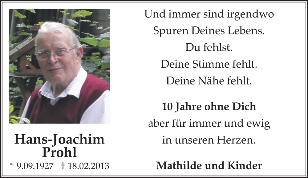 Traueranzeige für Hans-Joachim Prohl vom 18.02.2023 aus 