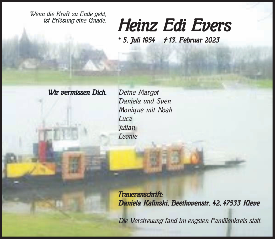 Traueranzeige von Heinz Edi Evers 