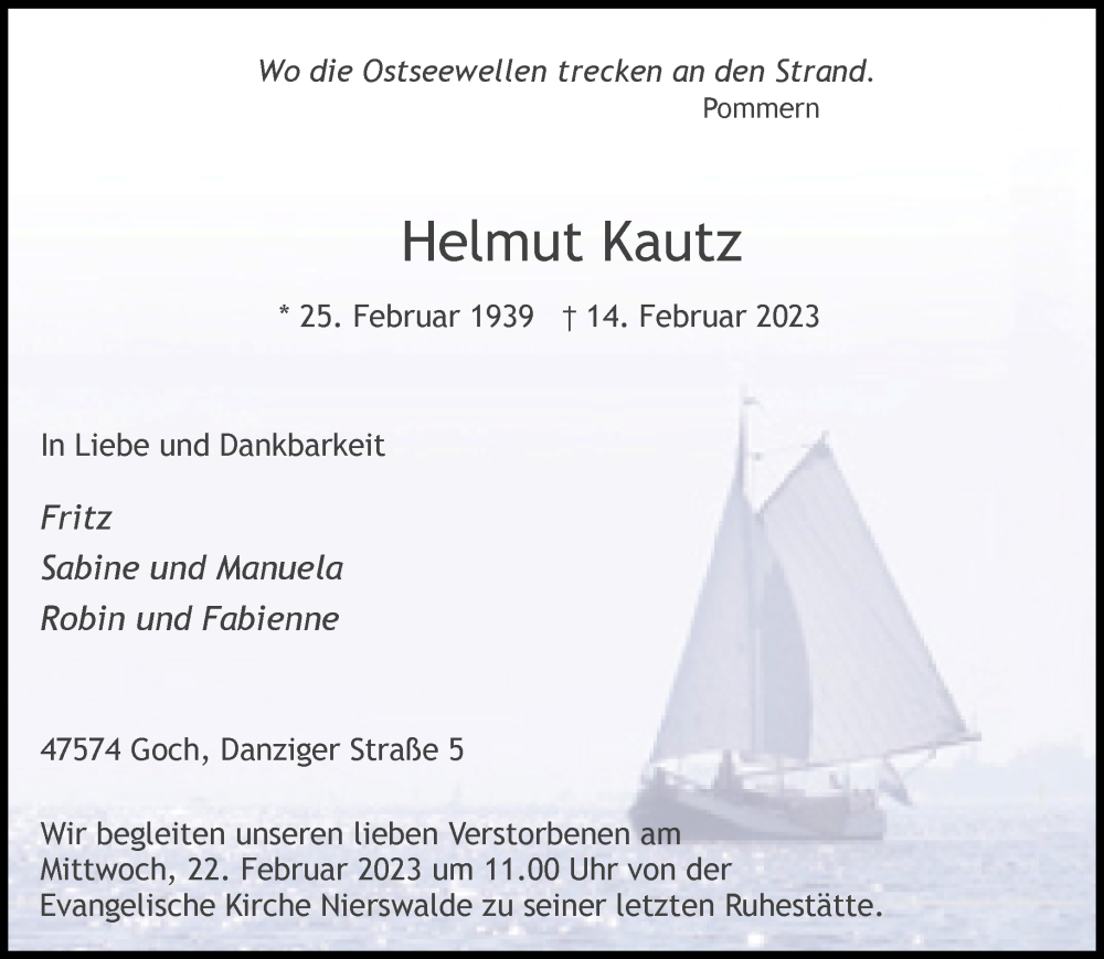  Traueranzeige für Helmut Kautz vom 18.02.2023 aus 