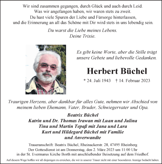 Traueranzeige von Herbert Büchel 