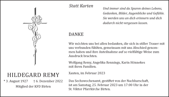 Traueranzeige von Hildegard Remy 