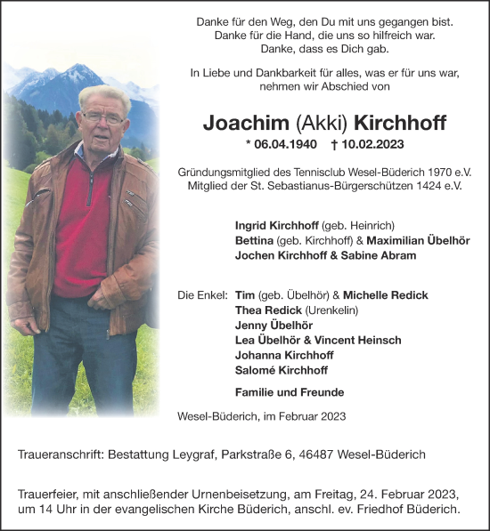 Traueranzeige von Joachim Kirchhoff 
