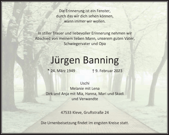 Traueranzeige von Jürgen Banning 