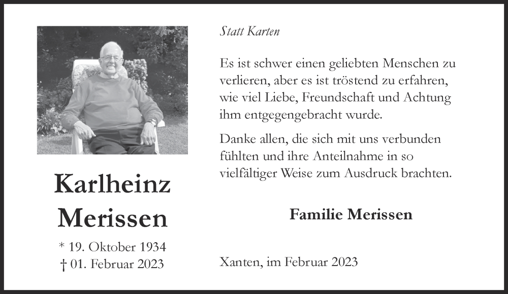  Traueranzeige für Karlheinz Merissen vom 25.02.2023 aus 