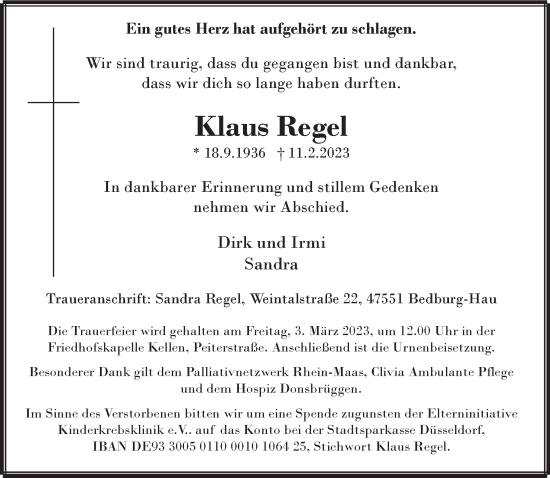 Traueranzeige von Klaus Regel 