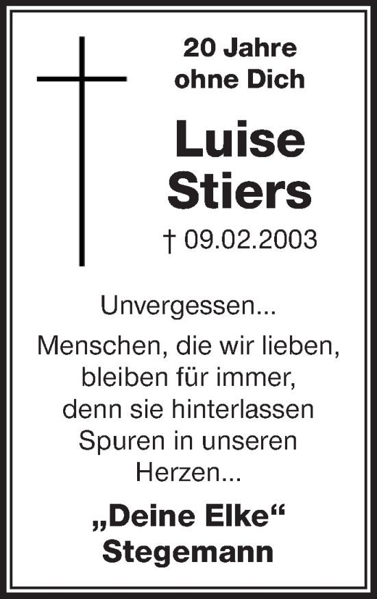 Traueranzeige von Luise Stiers 
