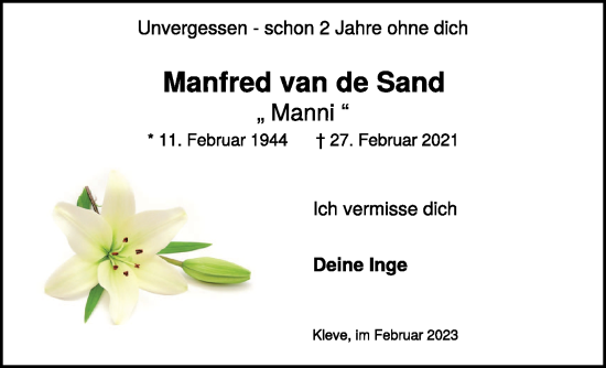 Traueranzeige von Manfred van de Sand 