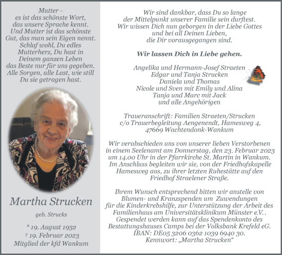Traueranzeige von Martha Strucken 