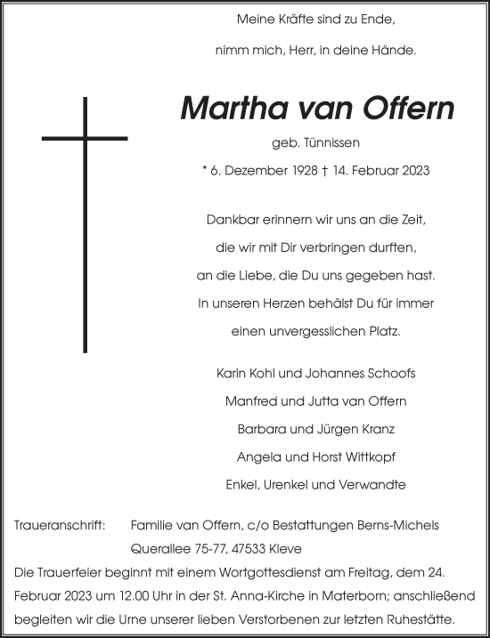 Traueranzeige von Martha van Offern 
