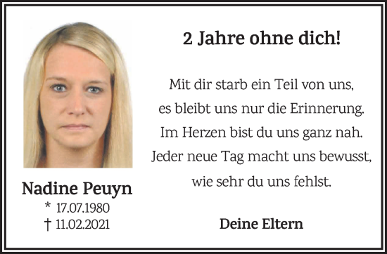 Traueranzeige von Nadine Peuyn 