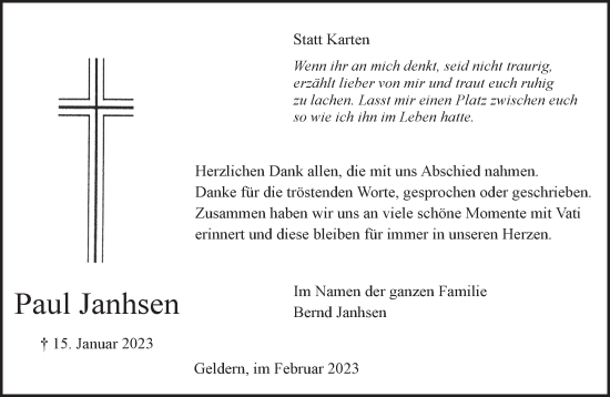 Traueranzeige von Paul Janhsen 