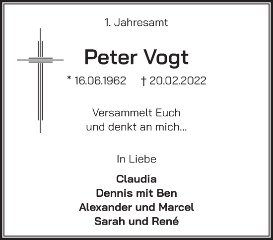 Traueranzeige von Peter Vogt 