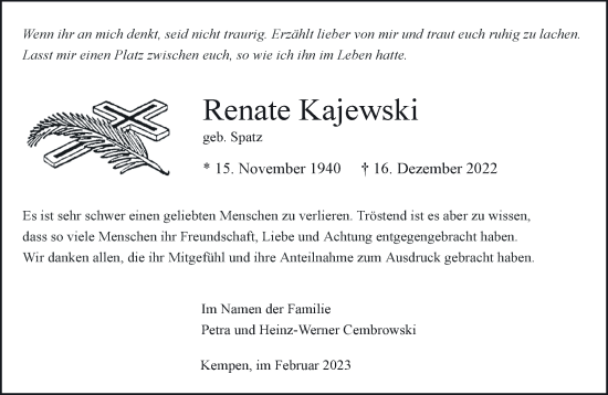 Traueranzeige von Renate Kajewski 