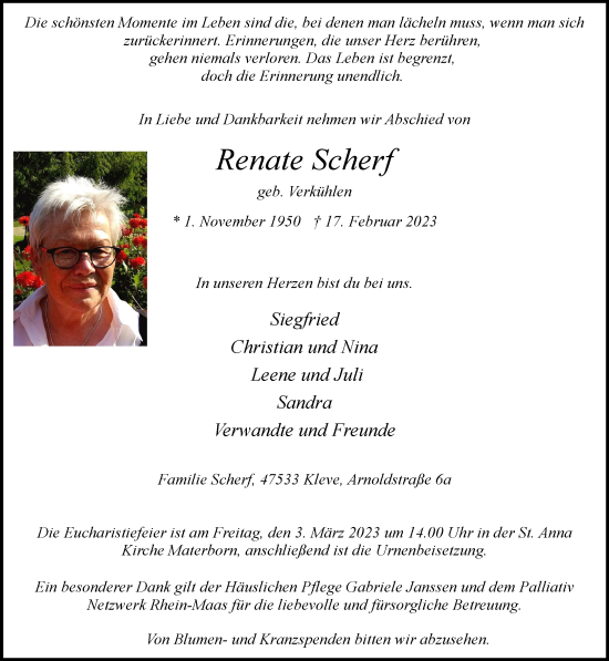 Traueranzeige von Renate Scherf 