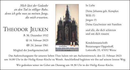 Traueranzeige von Theodor Jeuken 