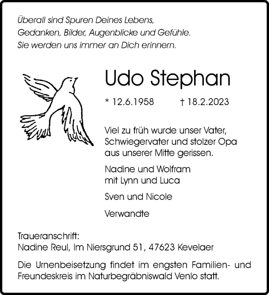 Traueranzeige von Udo Stephan 