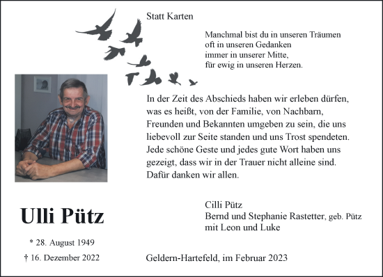 Traueranzeige von Ulli Pütz 