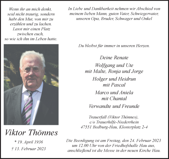 Traueranzeige von Viktor Thönnes 