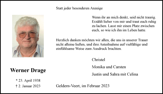 Traueranzeige von Werner Drage 