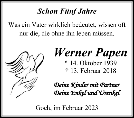 Traueranzeige von Werner Papen 